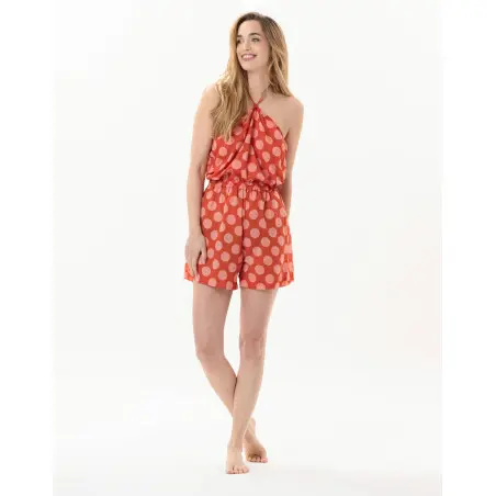 Polka dot printed romper in 100% cotton RIVA 700 pink | Lingerie le Chat