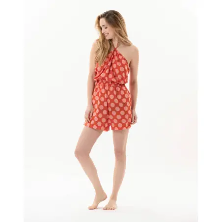 Polka dot printed romper in 100% cotton RIVA 700 pink | Lingerie le Chat