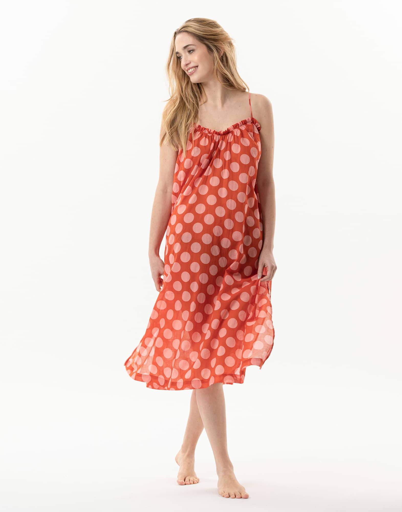 Polka dot printed dress in 100% cotton RIVA 740 pink