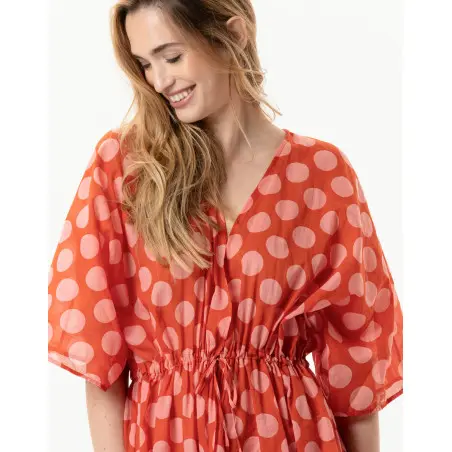 Polka dot printed kimono in 100% cotton RIVA 770 pink | Lingerie le Chat