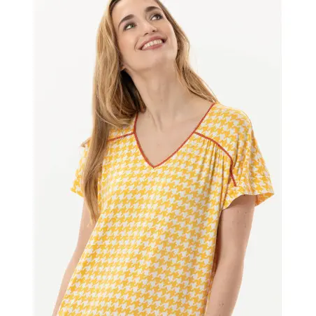 Houndstooth print nightdress in viscose elastane ROSIE 701 sun | Lingerie le Chat