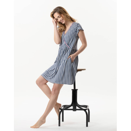 Houndstooth print dress in viscose elastane ROSIE 740 indigo | Lingerie le Chat