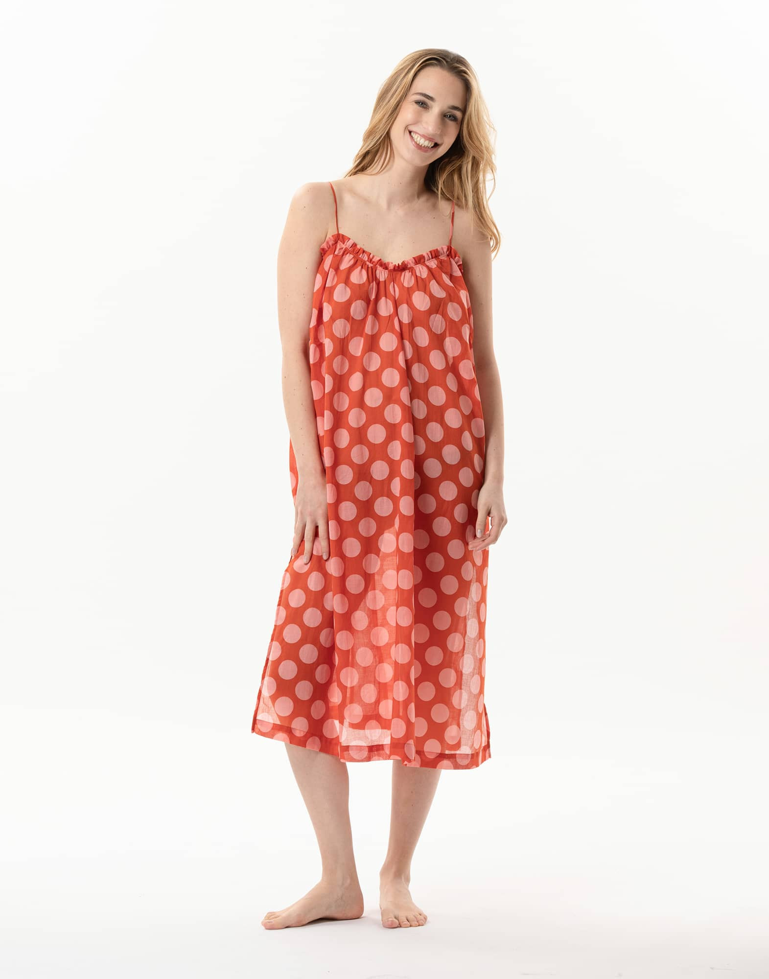 Robe longue imprimée pois en 100% coton RIVA 740 rose