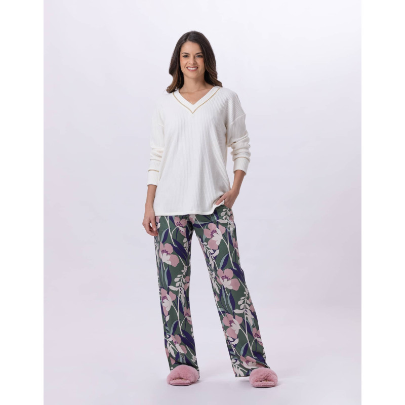 Knitted and viscose pyjamas GIOIA 802 Ecru / Multico | Lingerie le Chat