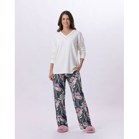 Knitted and viscose pyjamas GIOIA 802 Ecru / Multico | Lingerie le Chat