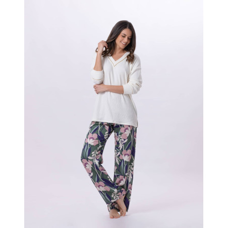 Knitted and viscose pyjamas GIOIA 802 Ecru / Multico | Lingerie le Chat