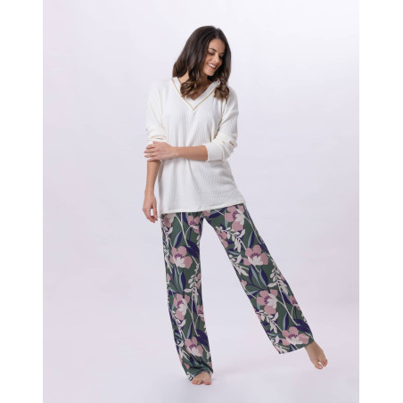 Knitted and viscose pyjamas GIOIA 802 Ecru / Multico | Lingerie le Chat