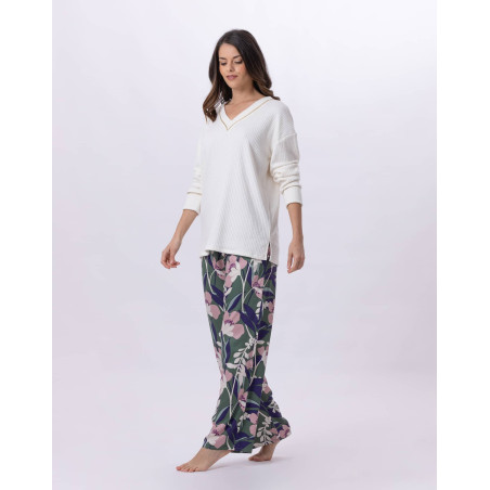 Knitted and viscose pyjamas GIOIA 802 Ecru / Multico | Lingerie le Chat