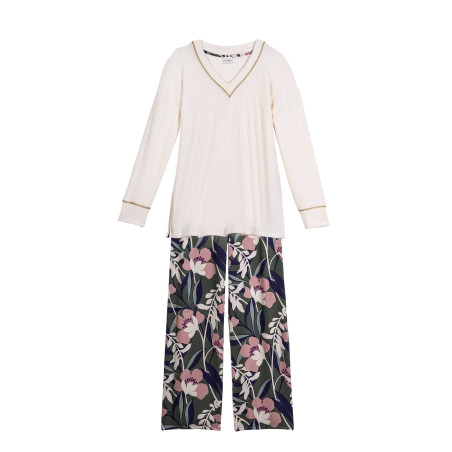 Pyjama en maille tricot et viscose GIOIA 802 Ecru / Multico | Lingerie le Chat