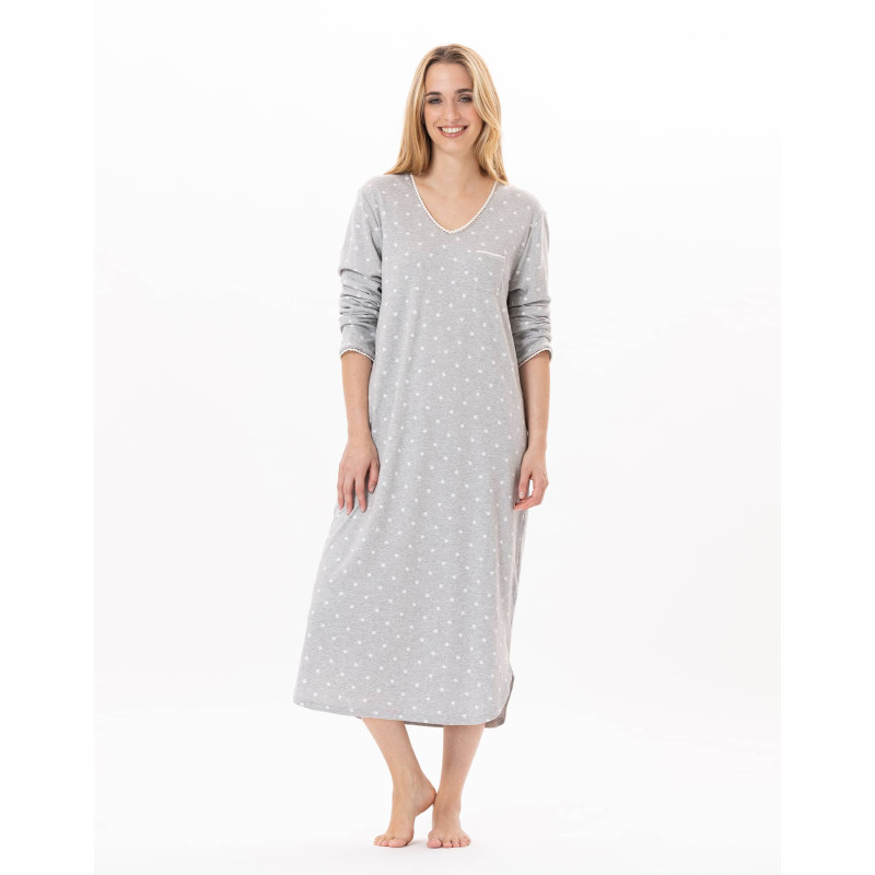 Chemise de nuit longue en coton CHAMADE 811 Gris Chine | Lingerie le Chat Chemise de nuit longue en coton CHAMADE 811 Gris Chine | Lingerie le Chat