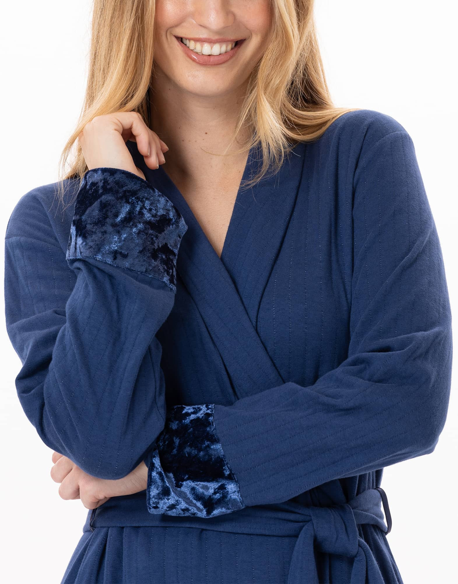 Quilted cotton bathrobe PILLOW 860 Prussian Blue | Lingerie le Chat