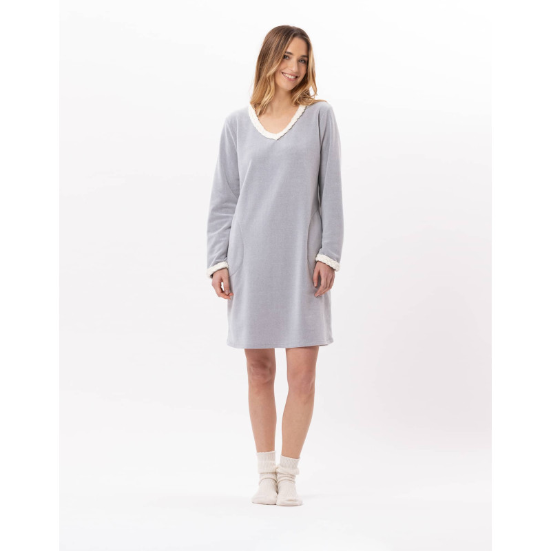 Robe en micropolaire DOUCE 840 Gris Chine | Lingerie le Chat Robe en micropolaire DOUCE 840 Gris Chine | Lingerie le Chat