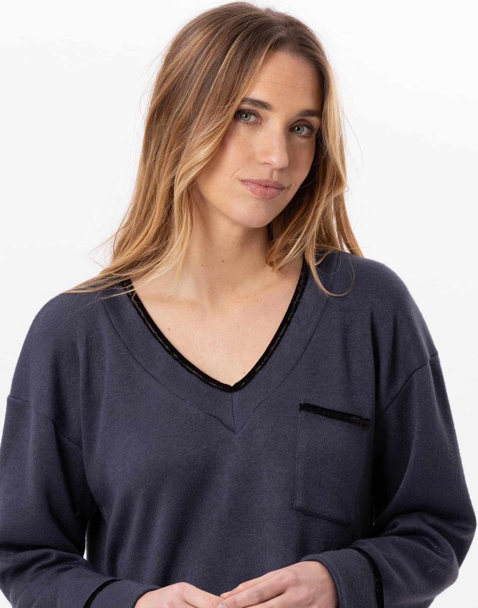 Jogging en maille tricot ALPAGA 802 Marine | Lingerie le Chat