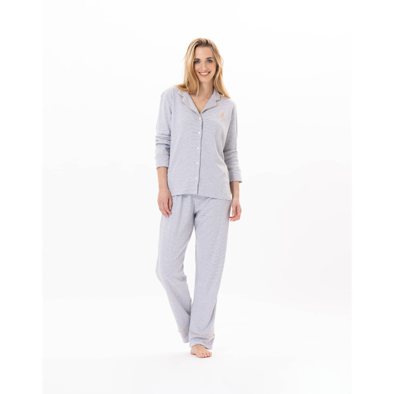 Pyjama boutonné en coton GARANCE 806 Gris Chine/Blanc | Lingerie le Chat Pyjama boutonné en coton GARANCE 806 Gris Chine/Blanc | Lingerie le Chat
