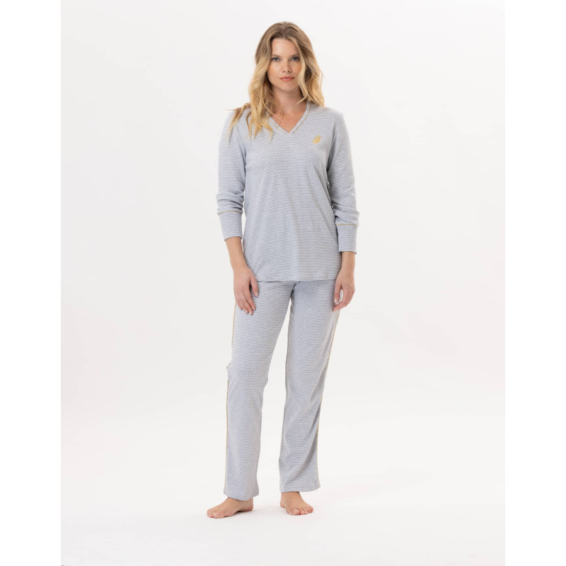 Cotton pyjamas GARANCE 802 Grey / White | Lingerie le Chat