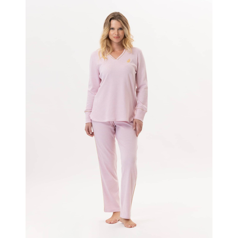 Pyjama en coton GARANCE 802 Rose/Blanc | Lingerie le Chat Pyjama en coton GARANCE 802 Rose/Blanc | Lingerie le Chat
