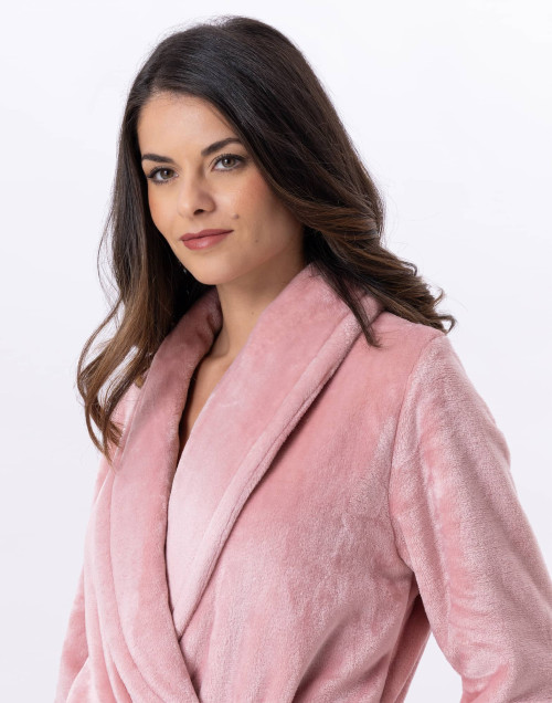 Peignoir croisé en peluche flanelle ESSENTIEL Blush