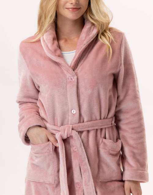 Robe de chambre boutonnée en peluche flanelle ESSENTIEL Blush
