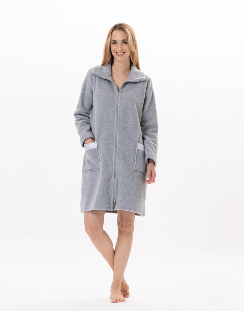 Fleece dressing gown with zip ESSENTIEL China Grey