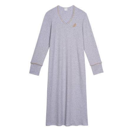 Chemise de nuit longue en coton  GARANCE 811 Gris Chine/Blanc | Lingerie le Chat