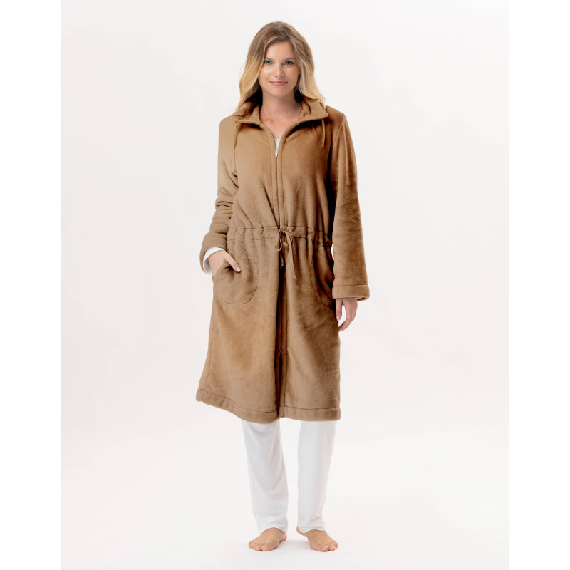 Plush flannel zip jacket ESSENTIEL 853 Gold | Lingerie le Chat Plush flannel zip jacket ESSENTIEL 853 Gold | Lingerie le Chat
