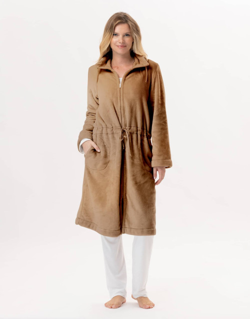 Veste zippée en peluche flanelle ESSENTIEL 853 Doré | Lingerie le Chat