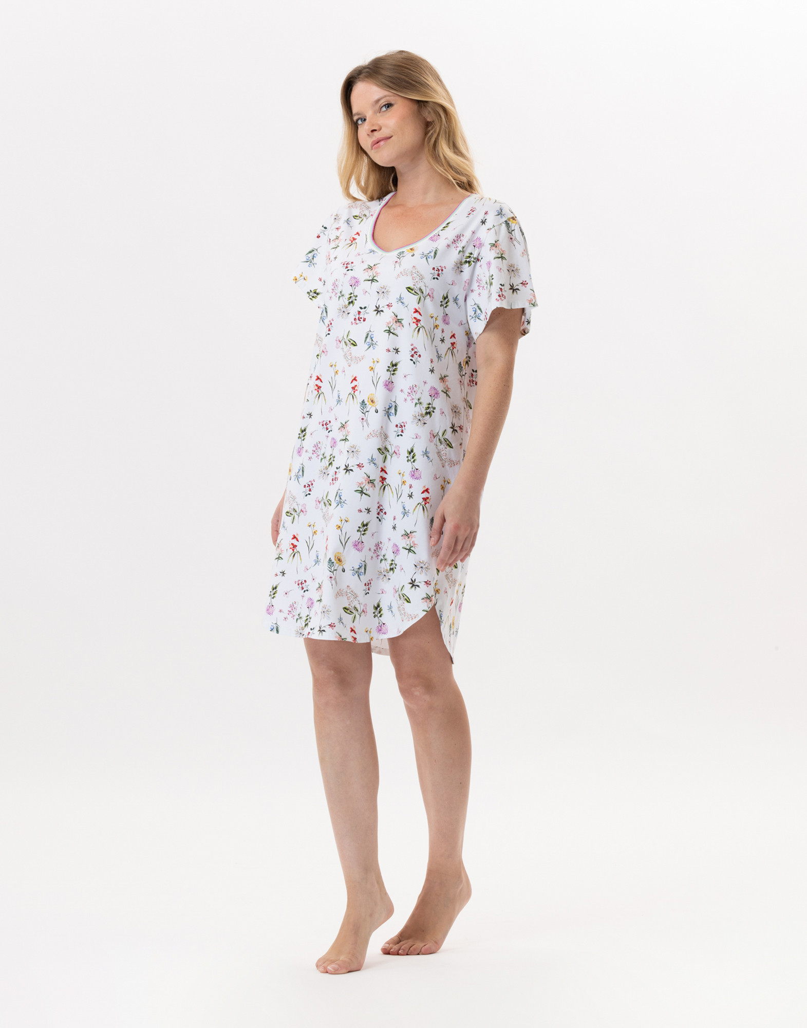 Chemise De Nuit Femme Damart - Maille Jersey Pur Coton - Longueur 112cm - Col Rond, Manches Longues