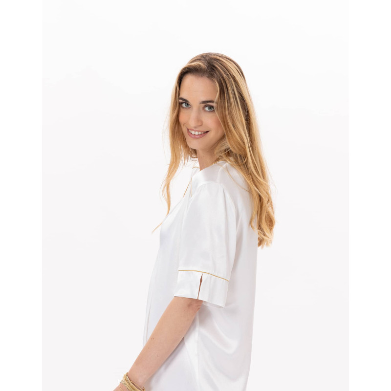 Liquette en viscose CROISETTE 905 Blanc/Doré | Lingerie le Chat Liquette en viscose CROISETTE 905 Blanc/Doré | Lingerie le Chat