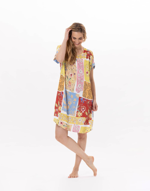 Chemise De Nuit Femme BESDEL - Manches Courtes, Col V, Imprimé - Tissu Modal Doux - Tailles S à XXL