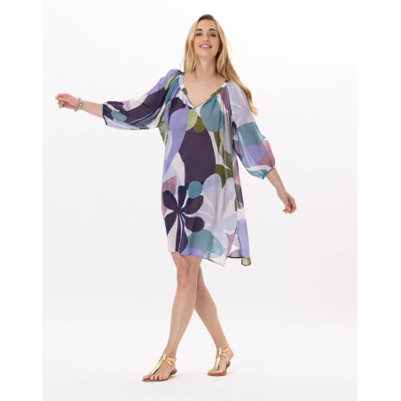 Kaftan en voile de coton PORQUEROLLES 940 Multico | Lingerie le Chatt