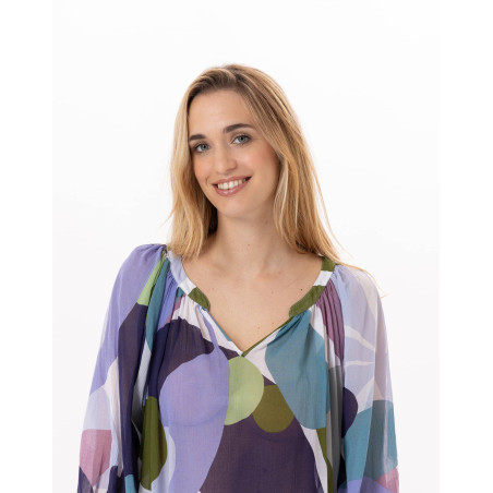 Kaftan en voile de coton PORQUEROLLES 940 Multico | Lingerie le Chat