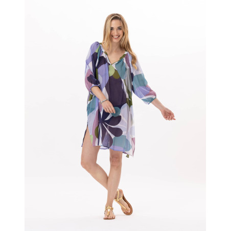 Kaftan en voile de coton PORQUEROLLES 940 Multico | Lingerie le Chat