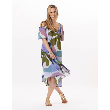 Cotton voile dress PORQUEROLLES 941 Multico | Lingerie le Chat