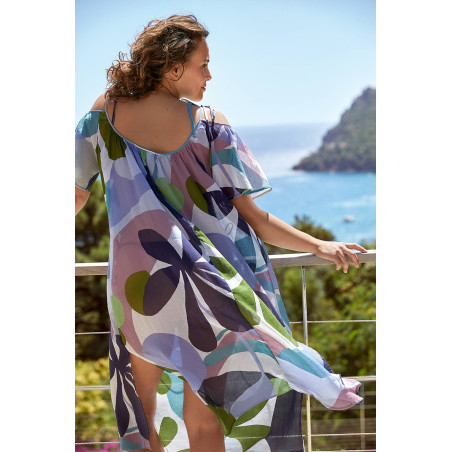 Kaftan en voile de coton PORQUEROLLES 940 Multico | Lingerie le Chat