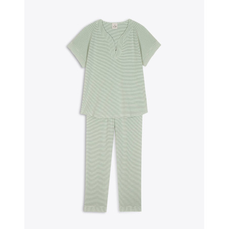 Pyjama SAVANAH 302RL Kaki/Ecru - Lingerie Le Chat
