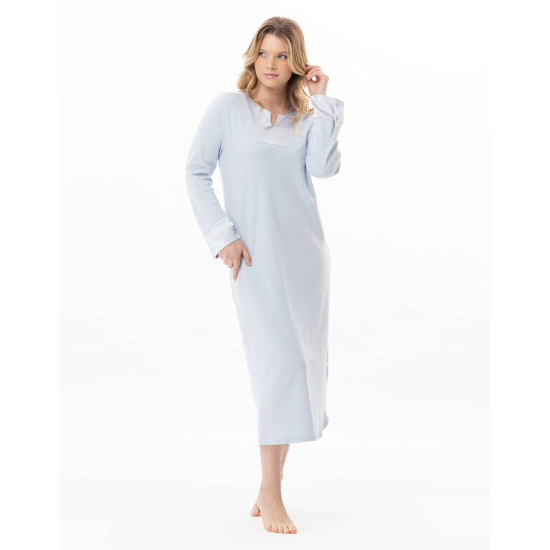 Long cotton nightdress ANDY Sky | Lingerie le Chat Long cotton nightdress ANDY Sky | Lingerie le Chat