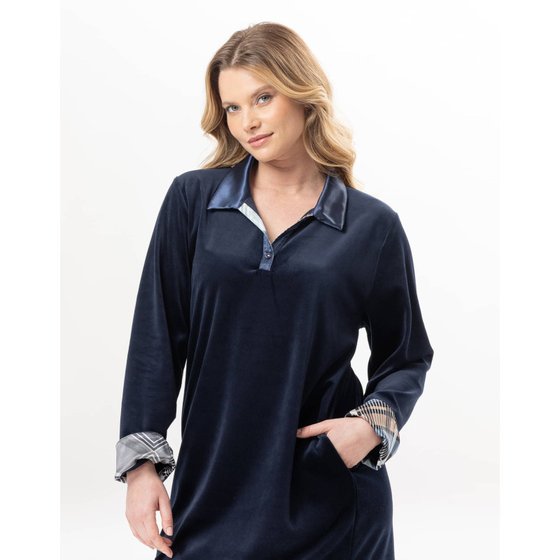 Robe en velours BRADLEY Marine | Lingerie le Chat Robe en velours BRADLEY Marine | Lingerie le Chat