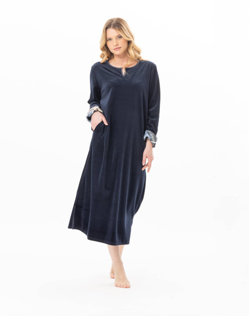 Robe longue en velours BRADLEY Marine