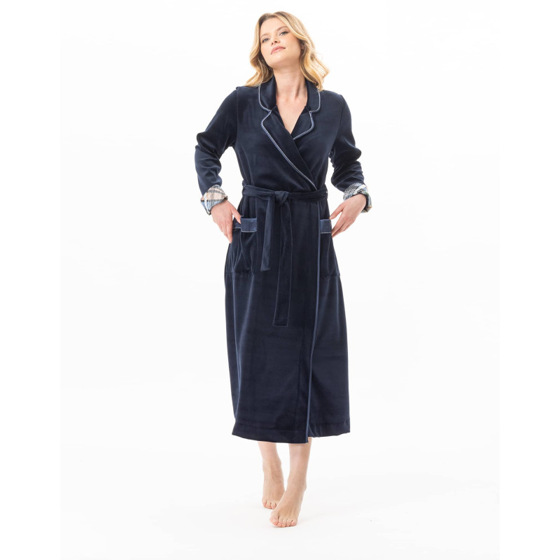 Velvet bathrobe BRADLEY Navy Blue | Lingerie le Chat