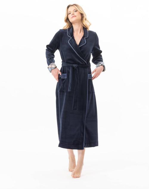 Velvet bathrobe BRADLEY Navy Blue | Lingerie le Chat