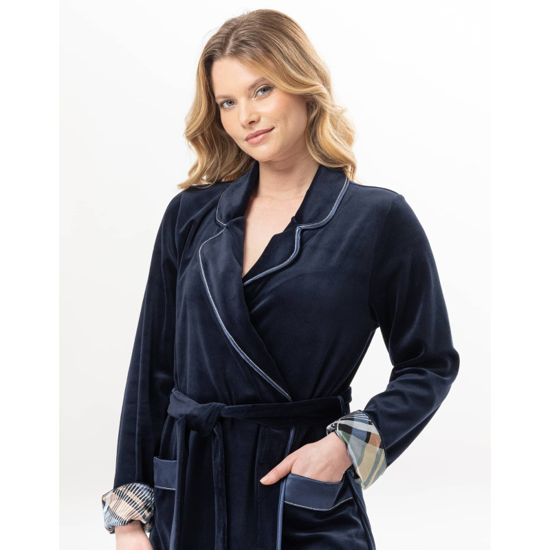 Peignoir en velours BRADLEY Marine | Lingerie le Chat