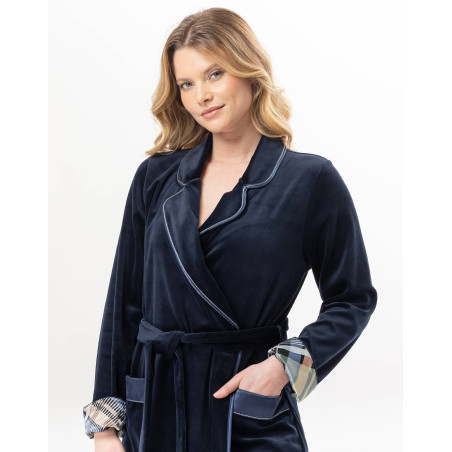 Velvet bathrobe BRADLEY Navy Blue | Lingerie le Chat