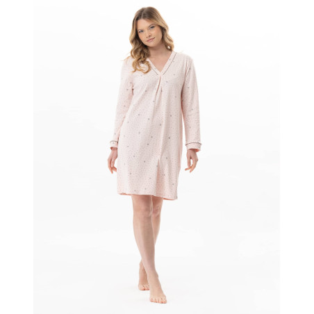 Chemise de nuit en coton COSY Rose/Gris | Lingerie le Chat
