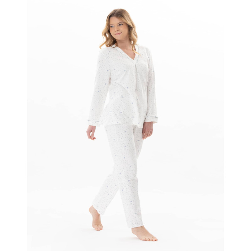 Pyjama en coton COSY Ecru / Ciel | Lingerie le Chat Pyjama en coton COSY Ecru / Ciel | Lingerie le Chat