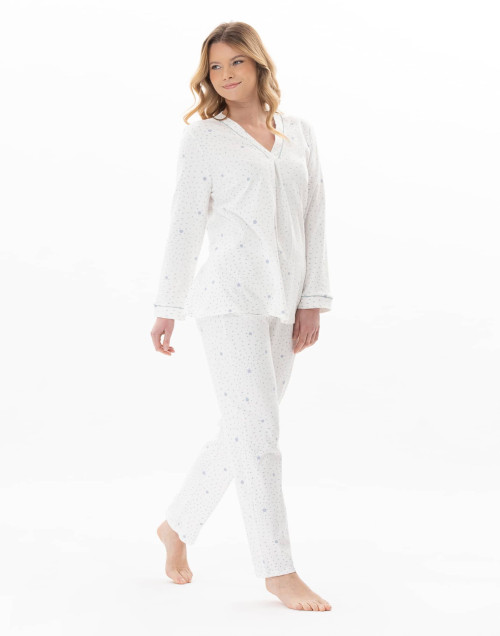 Pyjama en coton COSY Ecru / Ciel | Lingerie le Chat