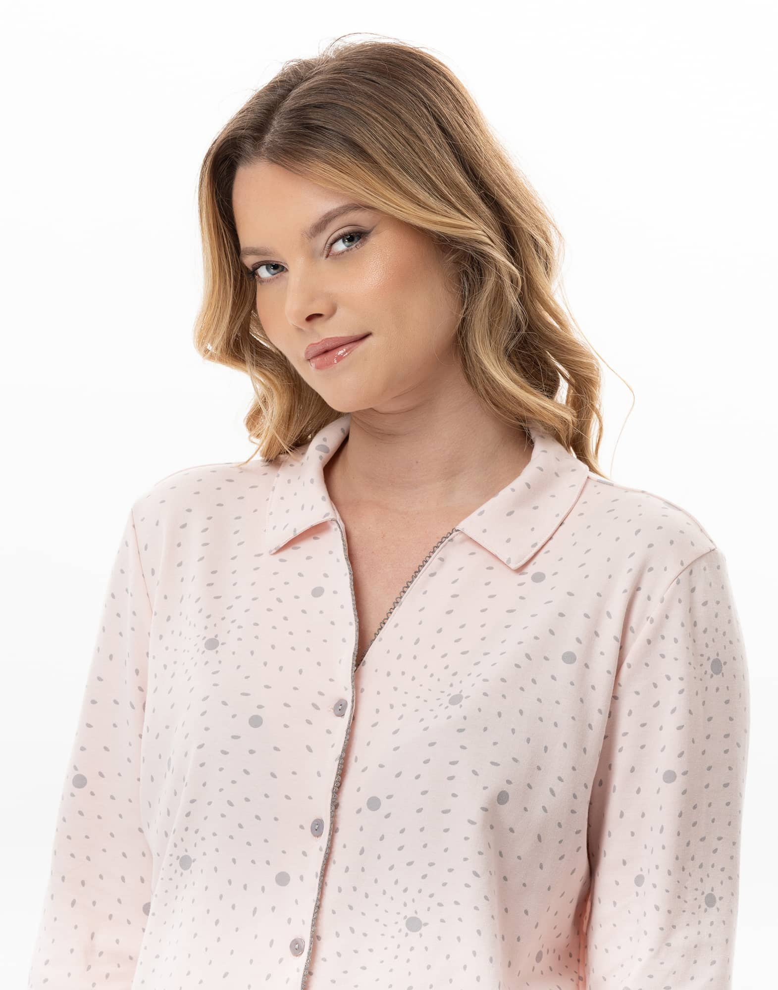 Cotton button-down pyjamas COSY Pink/Grey | Lingerie le Chat