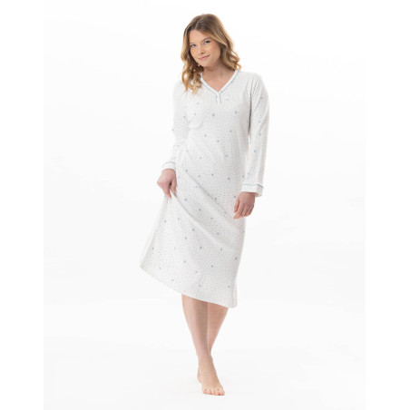 Chemise de nuit en coton COSY Ecru / Ciel | Lingerie le Chat
