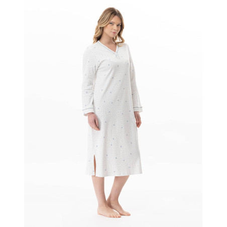 Chemise de nuit en coton COSY Ecru / Ciel | Lingerie le Chat
