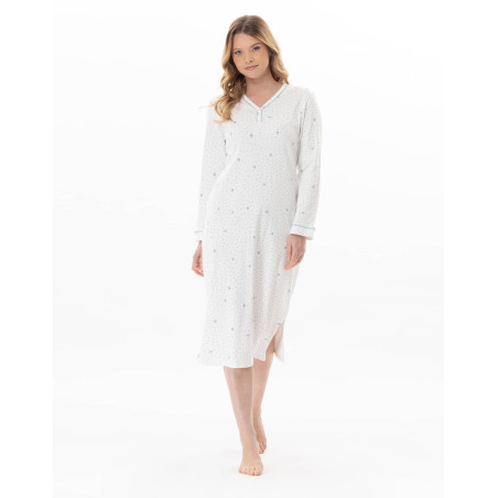 Chemise de nuit en coton COSY Ecru / Ciel | Lingerie le Chat