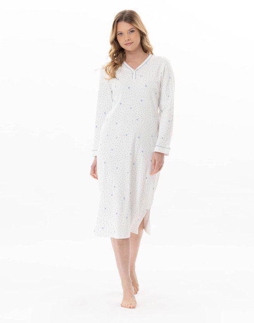 Chemise de nuit longue en coton COSY Ecru / Ciel